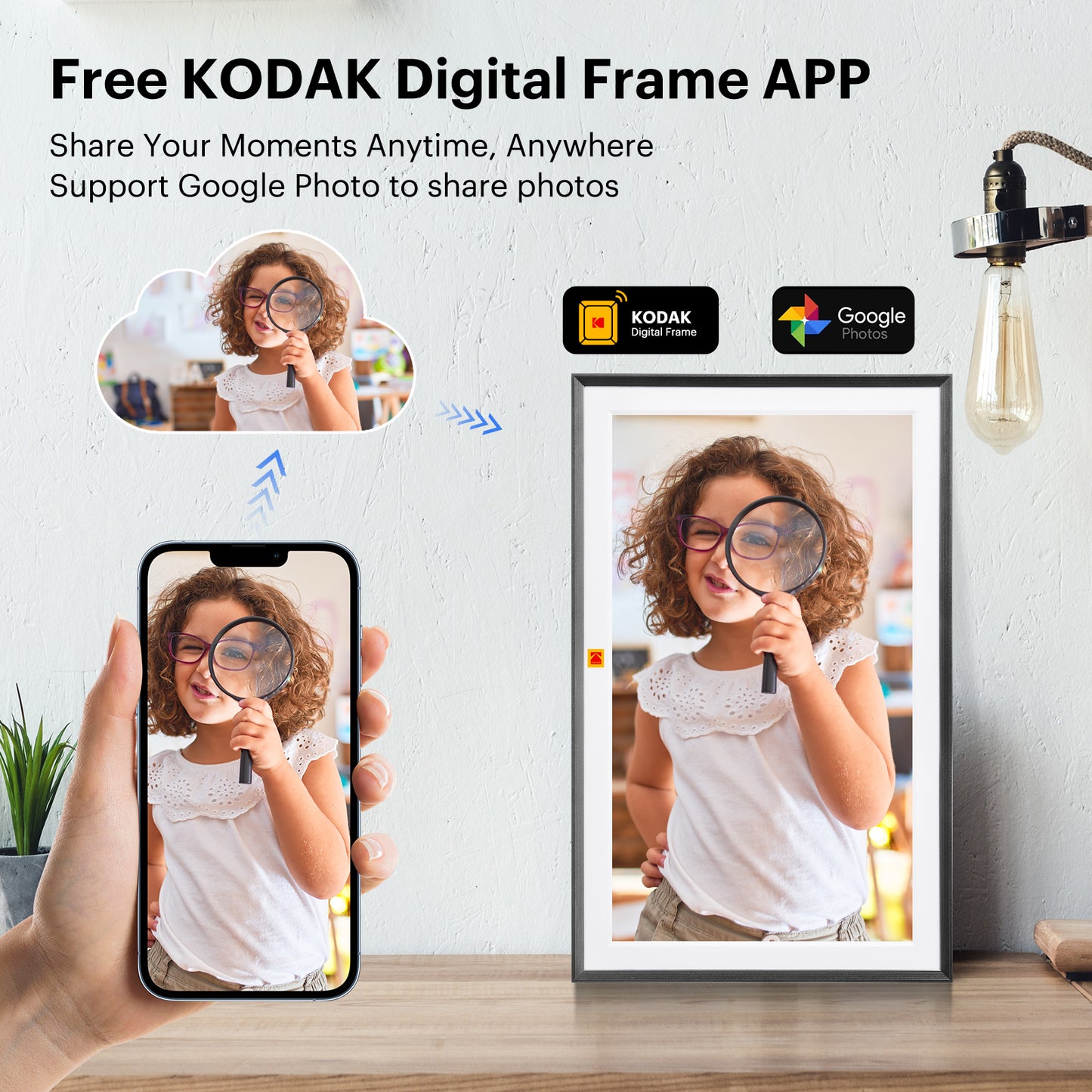 Kodak 15.6" Smart Digital Photo Frame Wooden Frame Design USB-C Safety Mark Certified (RCF-1561P)