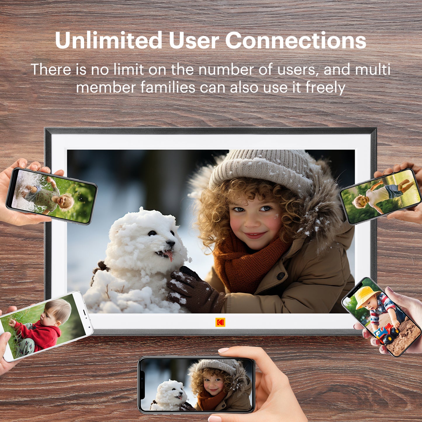 Kodak 15.6" Smart Digital Photo Frame Wooden Frame Design USB-C Safety Mark Certified (RCF-1561P)