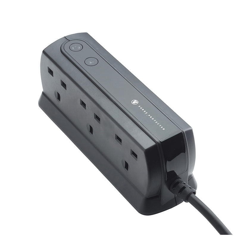 Masterplug Surge Compact Back-to-Back 6 Sockets Extension Lead 2 meter Black/ White (SRGD62MW)