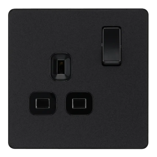 British General Evolve Matt Black 13A Single Switched Socket (PCDMB21B)
