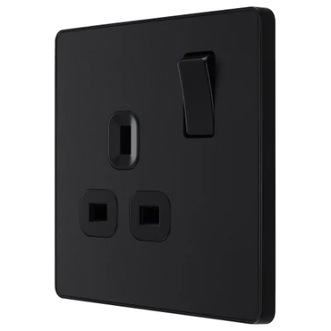 British General Evolve Matt Black 13A Single Switched Socket (PCDMB21B)