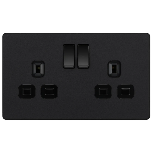British General Evolve Matt Black 13A Double Switched Socket (PCDMB22B)