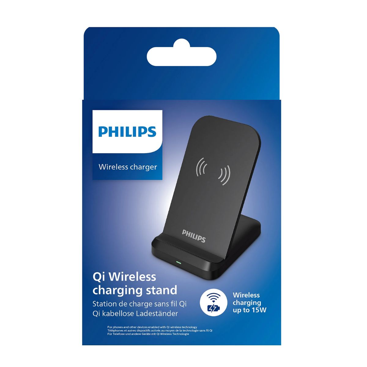 Philips 15W Qi Wireless Charger Stand | Fast Charging | USB-C Input | Anti-Slip | Black (DLP9212/00)