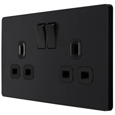 British General Evolve Matt Black 13A Double Switched Socket (PCDMB22B)