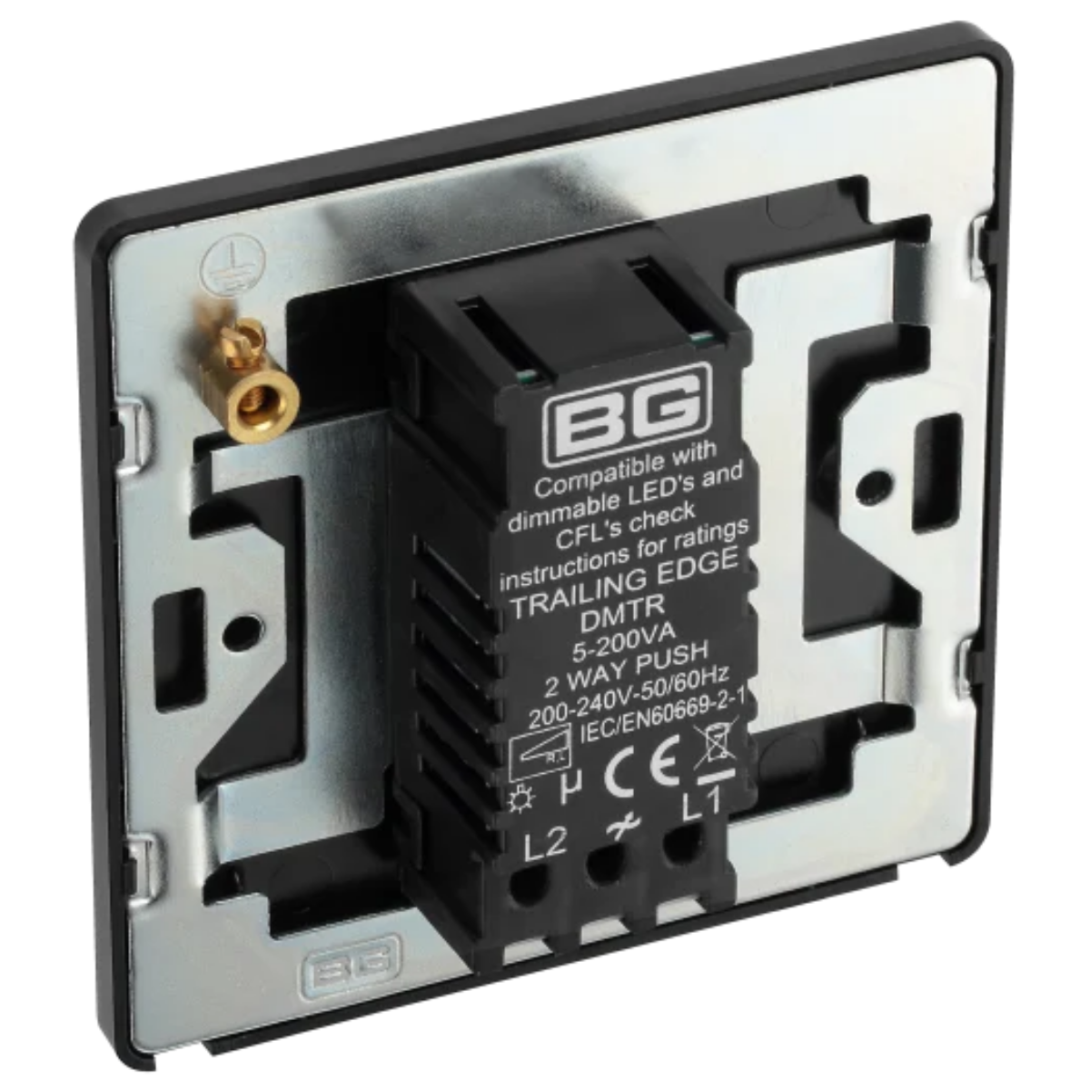 British General Evolve Matt Black 2 Way 200W Single Dimmer Switch (PCDMB81B)