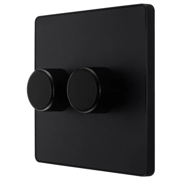 British General Evolve Matt Black 2 Gang 2 Way 400W Dimmer Switch (PCDMB82B)