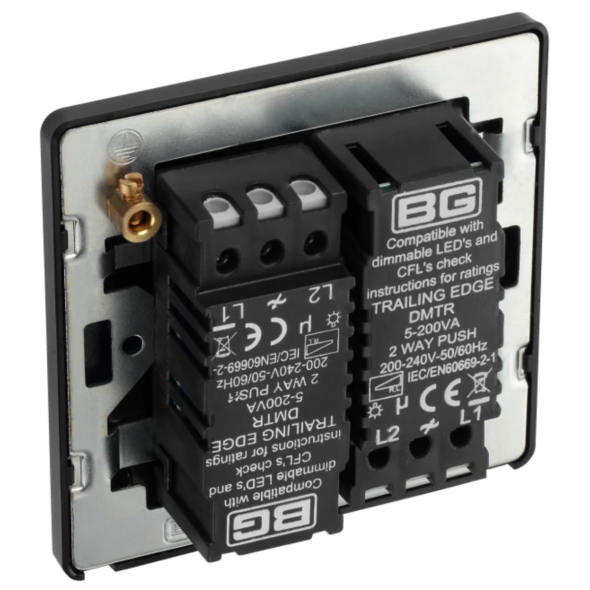 British General Evolve Matt Black 2 Gang 2 Way 400W Dimmer Switch (PCDMB82B)
