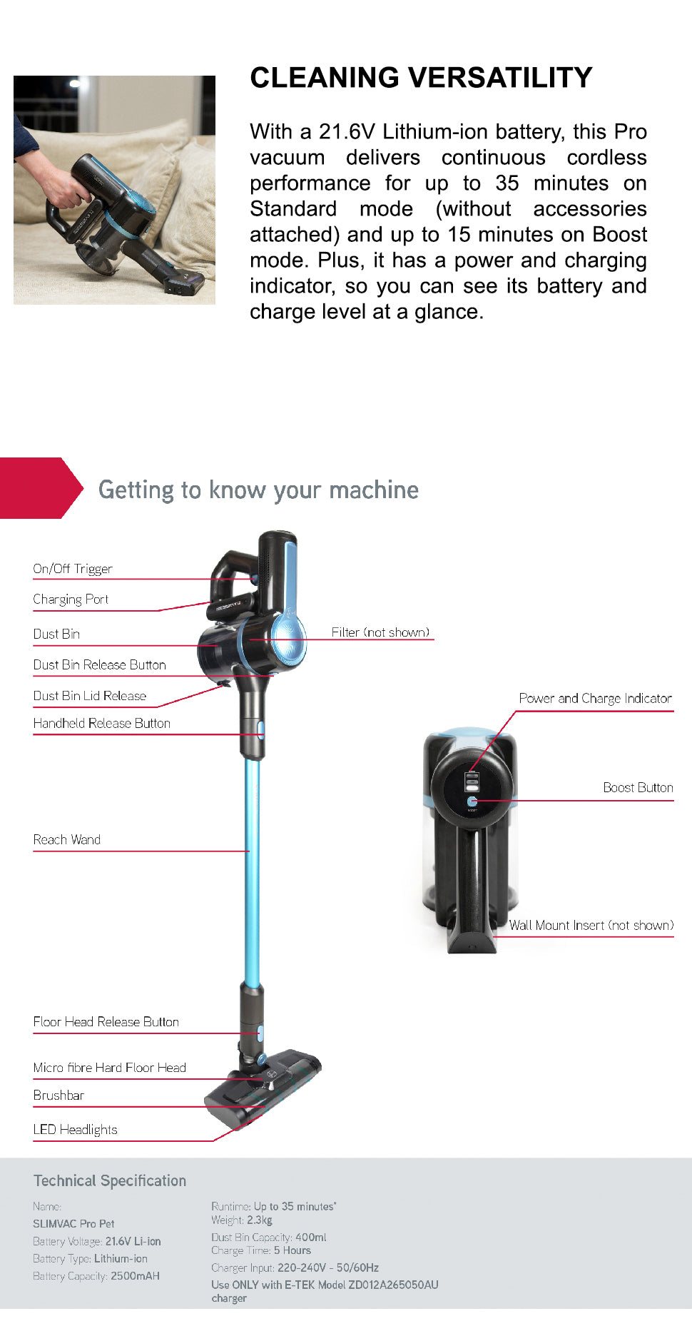 Hoover SLIMVAC Pro Cordless Vacuum Turquoise (HSV-SLP-SAA)
