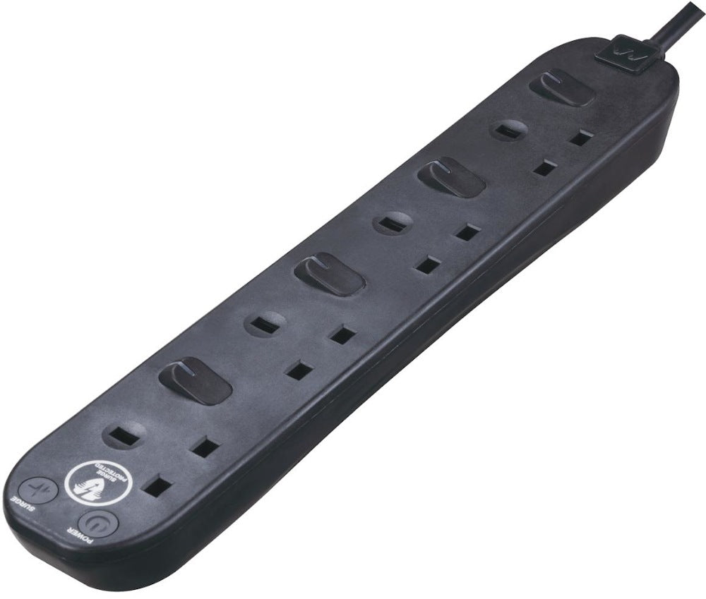 Masterplug Individually Switched Extension 4 Sockets 2 meter Black/ White (SWSRG42NB)