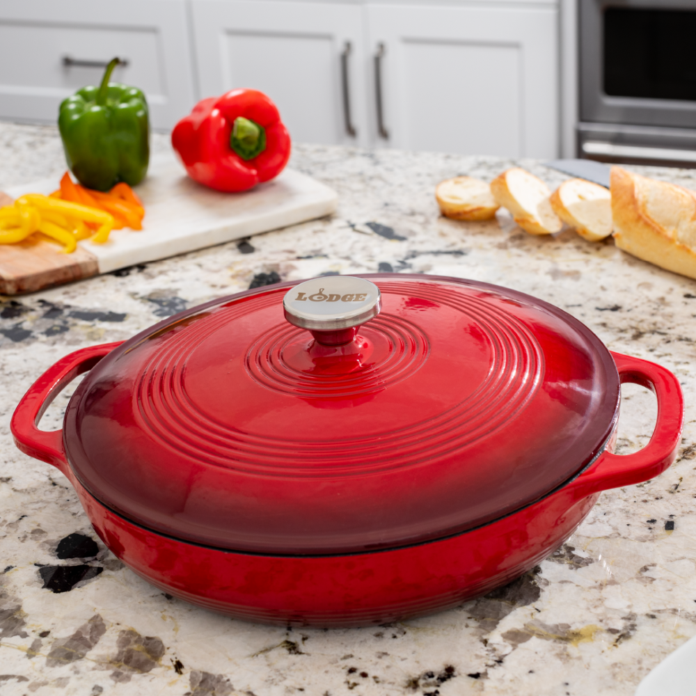 Lodge Cast Iron 3.6 Quart Red Enameled Cast Iron Covered Casserole (EC3CC43)