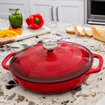 Lodge Cast Iron 3.6 Quart Red Enameled Cast Iron Covered Casserole (EC3CC43)