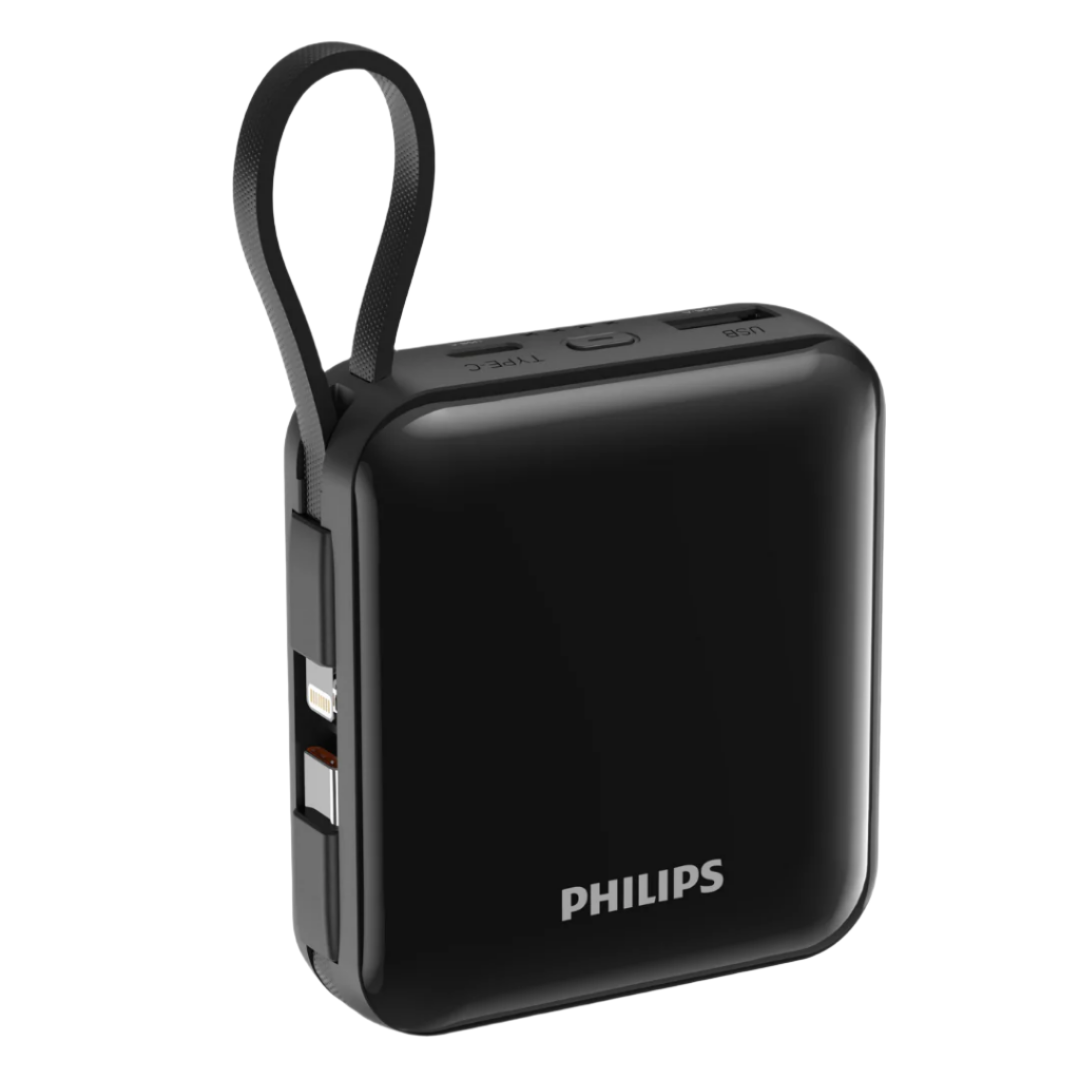 Philips 10K mAh Super Mini Series Power Bank PD22.5W Built-in USB-C & Lightning Cable 3 Colours (DLP5713)