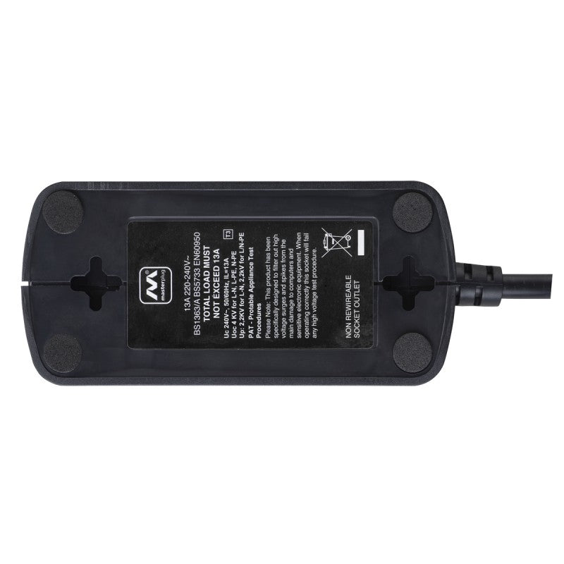 Masterplug Surge Compact Back-To-Back 4 Sockets Extension Lead 2 meter White/Black (SRGD42MB)