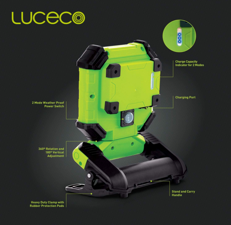 Luceco Portable LED Clamp Work Light Green (LCWR13G60)