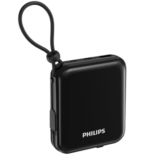 Philips 10K mAh Power Bank PD 20W Fast Charge Built-in USB-C & Lightning Cables Black (DLP5712CB/00)