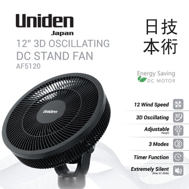 Uniden 12" 3D Oscillating DC Stand Fan (AF5120) , Black