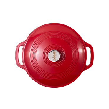 Lodge 3.6 Quart Red Enameled Cast Iron Braiser with Gold Knob