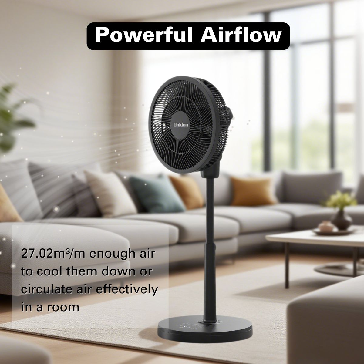 Uniden 12" 3D Oscillating DC Stand Fan (AF5120) , Black