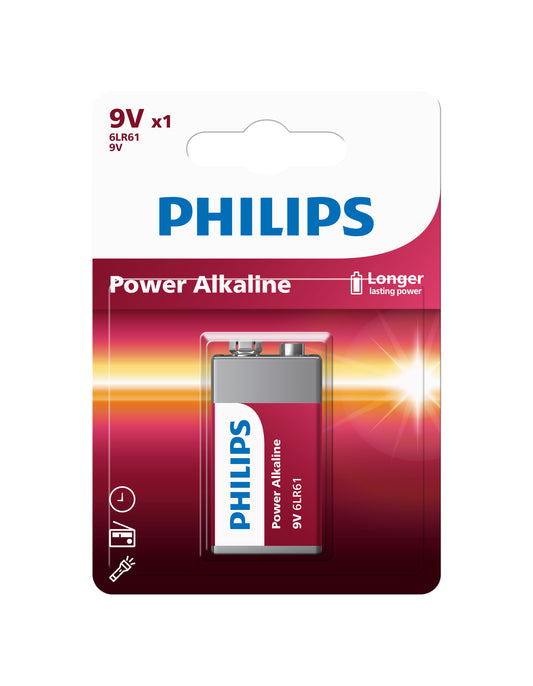 Philips 9V Power Alkaline Battery (6LR61P1B/40)