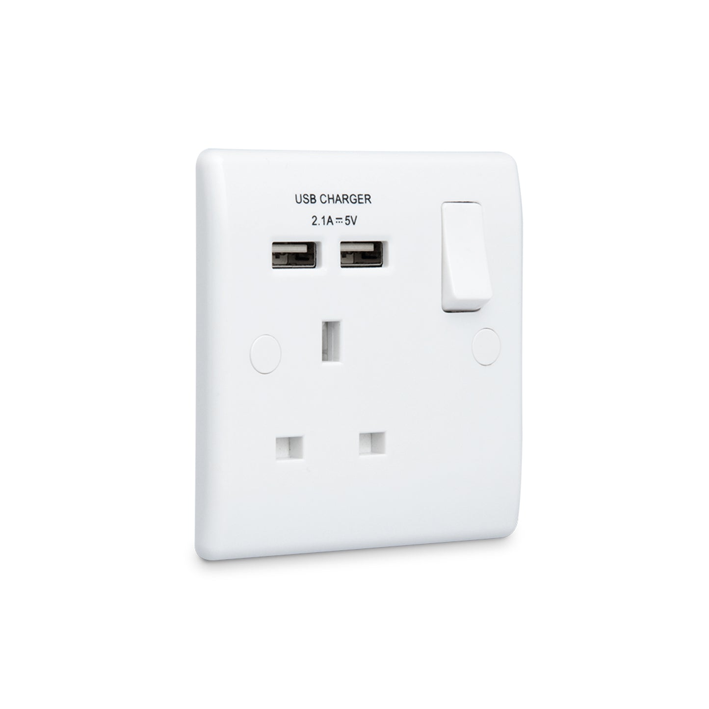 British General Moulded 13A Power Single Socket with USB Charger, White (821U2)