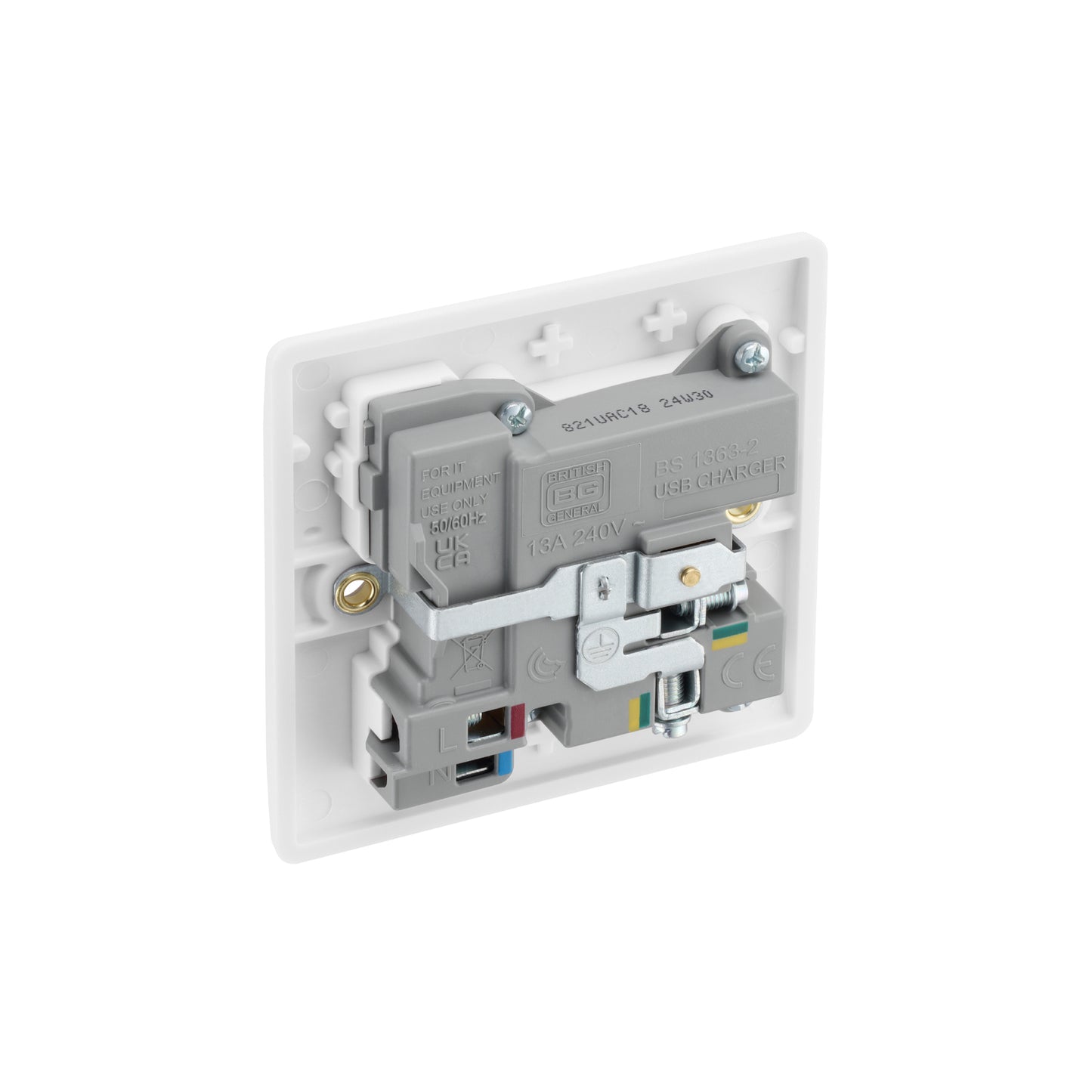 British General BG Moulded Single Gang Switched 13A Power Socket With 18W USB-C+A (821UAC18)