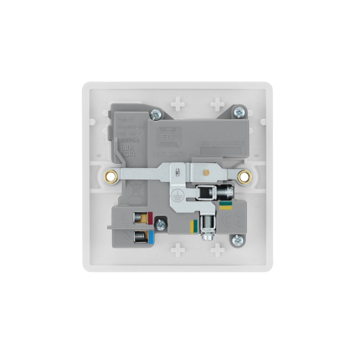 British General BG Moulded Single Gang Switched 13A Power Socket With 18W USB-C+A (821UAC18)