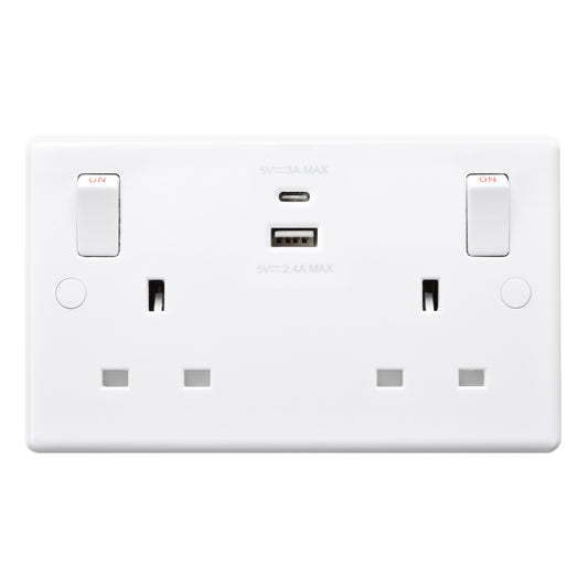 British General BG Moulded Double Gang USB Type-C Smart Charging Switched Socket (822UAC)