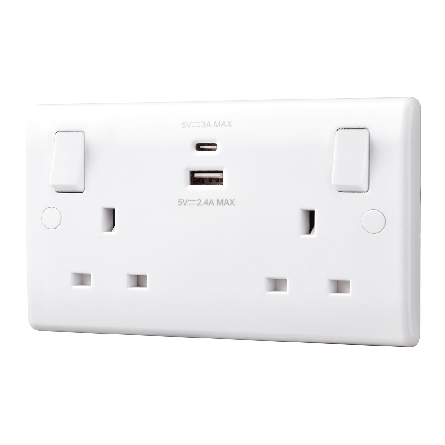 British General BG Moulded Double Gang USB Type-C Smart Charging Switched Socket (822UAC)