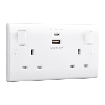 British General BG Moulded Double Gang USB Type-C Smart Charging Switched Socket (822UAC)