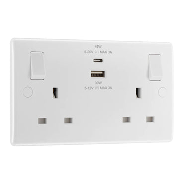 British General BG Moulded 13A Double Socket with 45W USB-A & USB-C Fast Charging (822UAC45)