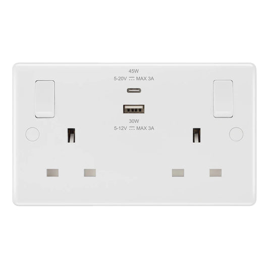 British General BG Moulded 13A Double Socket with 45W USB-A & USB-C Fast Charging (822UAC45)