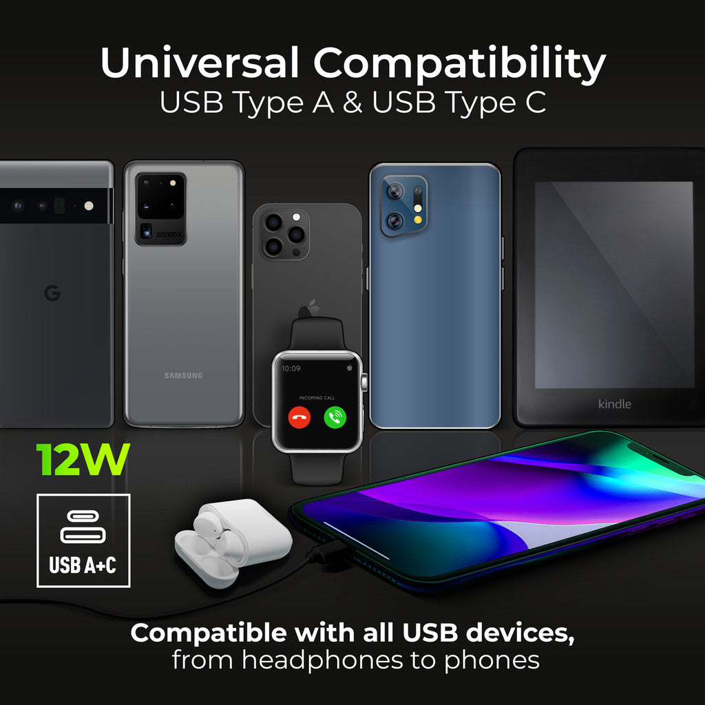 British General BG Moulded Double Gang Switched 13A Power Socket With 12W USB-C+A (822UAC12)
