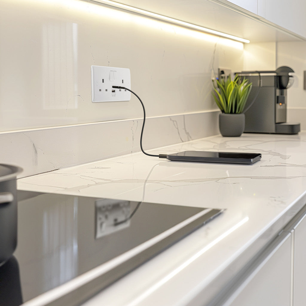 British General BG Moulded Double Gang Switched 13A Power Socket With 12W USB-C+A (822UAC12)