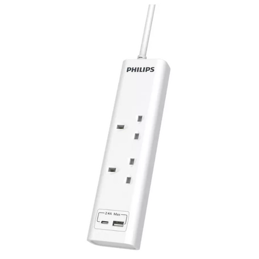 Philips 2 Gang Extension Socket with 1*USB A & 1*USB C (CHP4121WA/69)