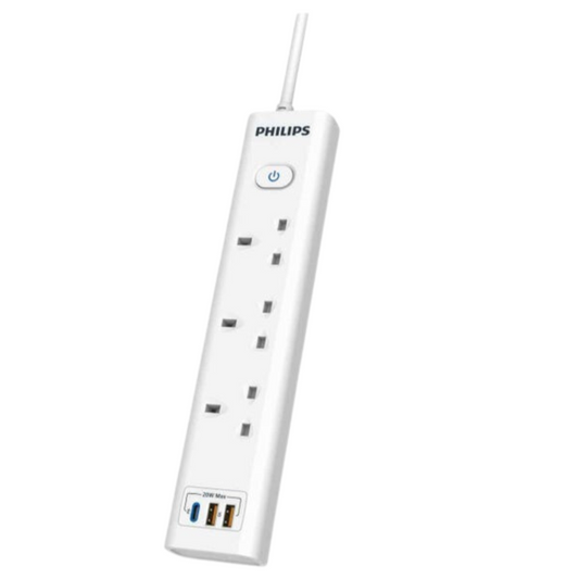 Philips 3 Gang Extension Socket with 2*USB A & 1*USB C On/off button (CHP8231WA/69)