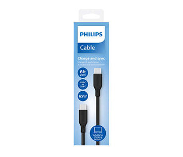 Philips Premium 65W USB-C to USB-C cable 2 Metre Length 480 Mbps data transfer rate (DLC4561CB/00)