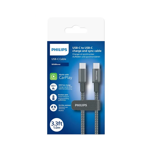Philips USB A to USB C, USB C to USB C, USB C to Lightning Cable Max Suitable for iPhone 60W Sync and Charge (DLC5030)