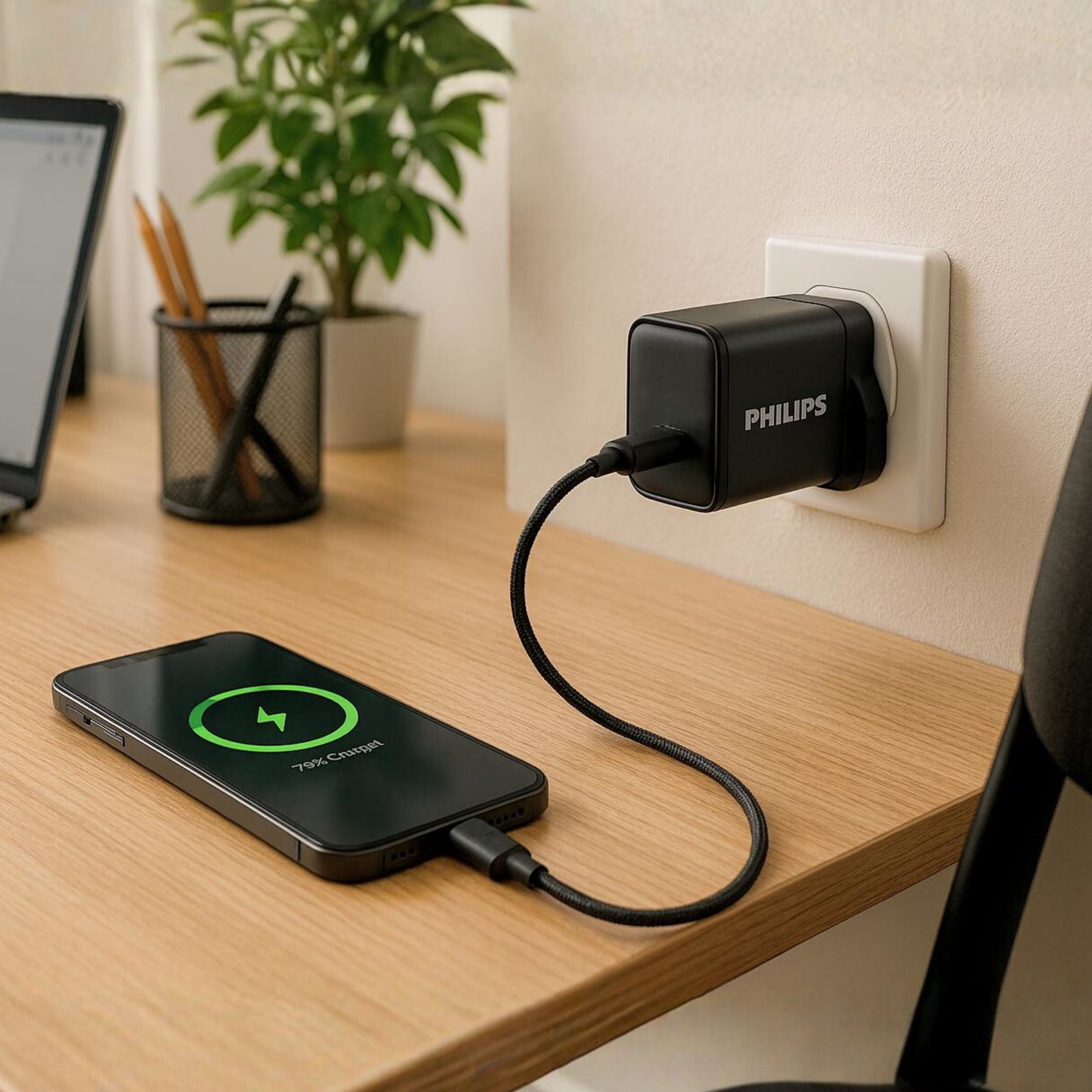 Philips 30W Wall Charger with USB C to C 1 Meter Cable (DLP5312NB)