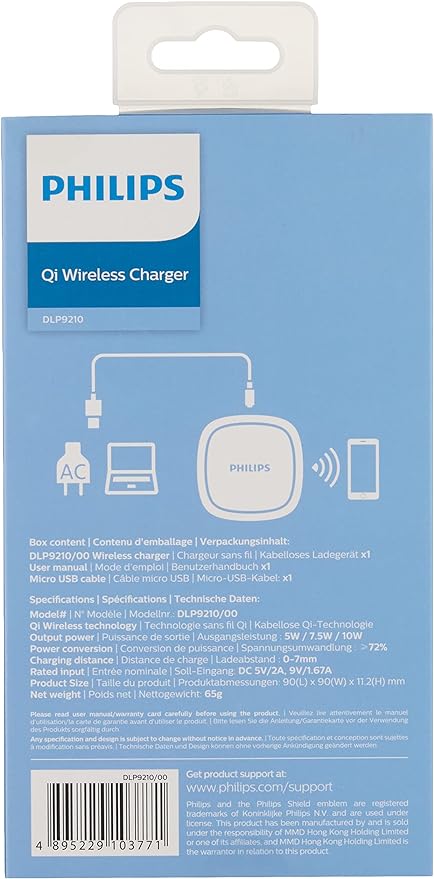 Philips Qi Wireless Charger Qi Wireless Technology 10W Max (DLP9210/00)