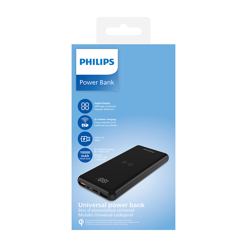 Philips Wireless Powerbank 10,000 mAh Numeric Power Display Quick Charge 3.0 15W Wireless Charging (DLP9520C/00)