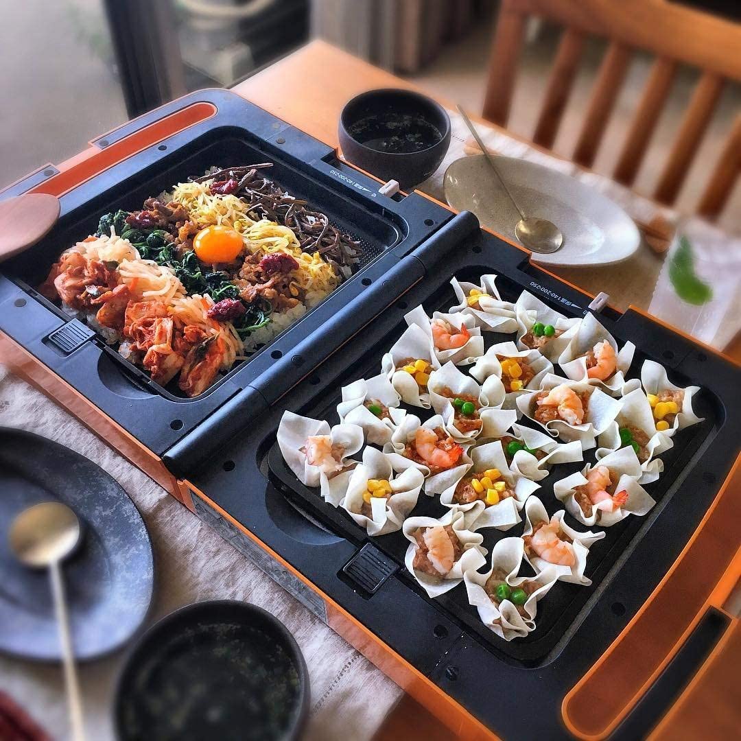 Iris Ohyama Double-Sided Foldable Electric Grill Plate, Takoyaki Hot Plate, Ivory (DPOL-301)