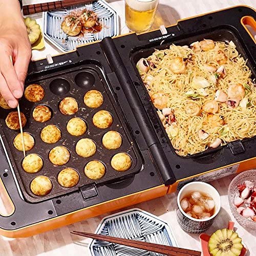 Iris Ohyama Double-Sided Foldable Electric Grill Plate, Takoyaki Hot Plate, Ivory (DPOL-301)