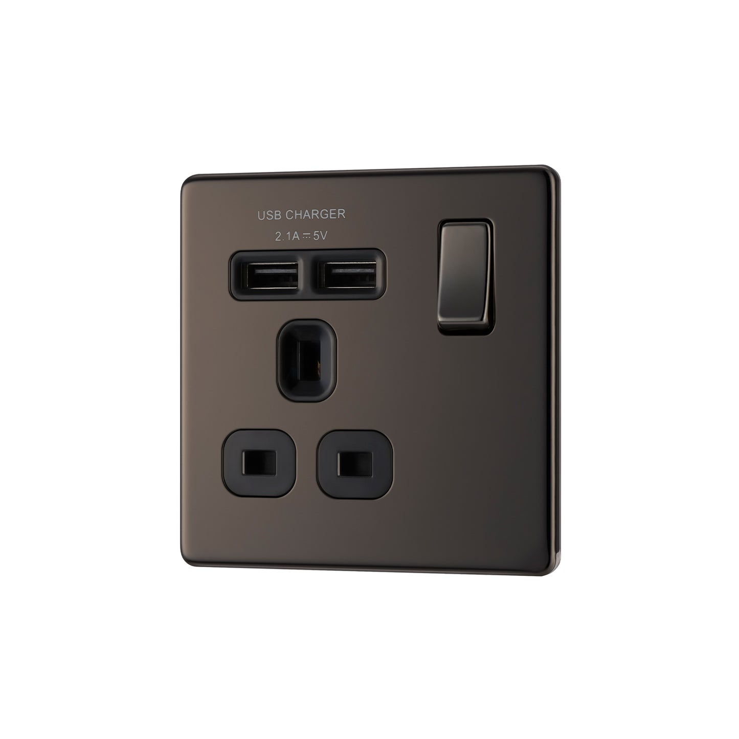British General BG Flat plate Screwless 13A Switched Single Socket with USB Charger (FBN21U2B)