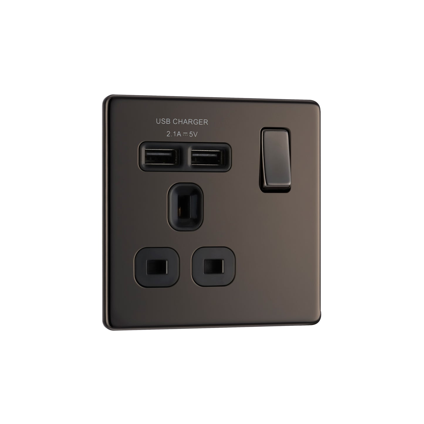 British General BG Flat plate Screwless 13A Switched Single Socket with USB Charger (FBN21U2B)