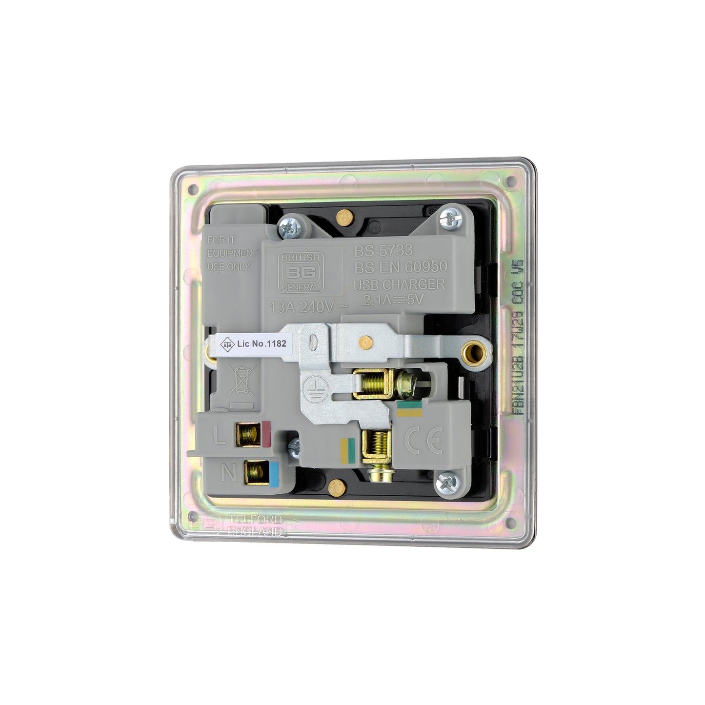 British General BG Flat plate Screwless 13A Switched Single Socket with USB Charger (FBN21U2B)
