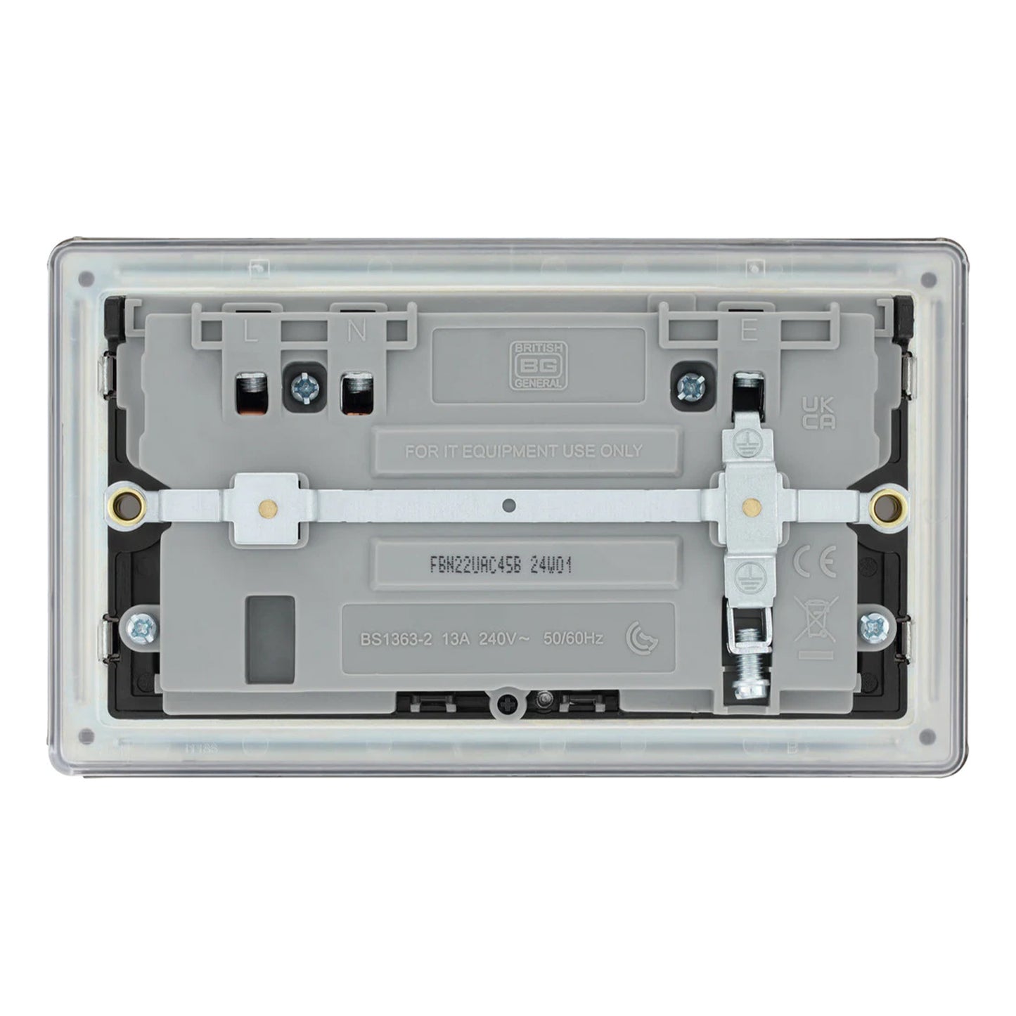British General BG Flat plate Screwless Double Socket with 45W USB-C Charger (FBN22UAC45B)