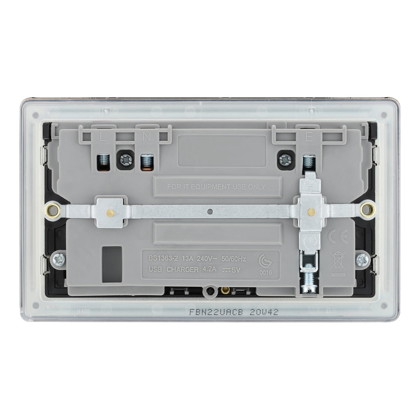 British General BG Flat Plate Double Gang USB Type-C Smart Charging Switched Socket (FBN22UACB)