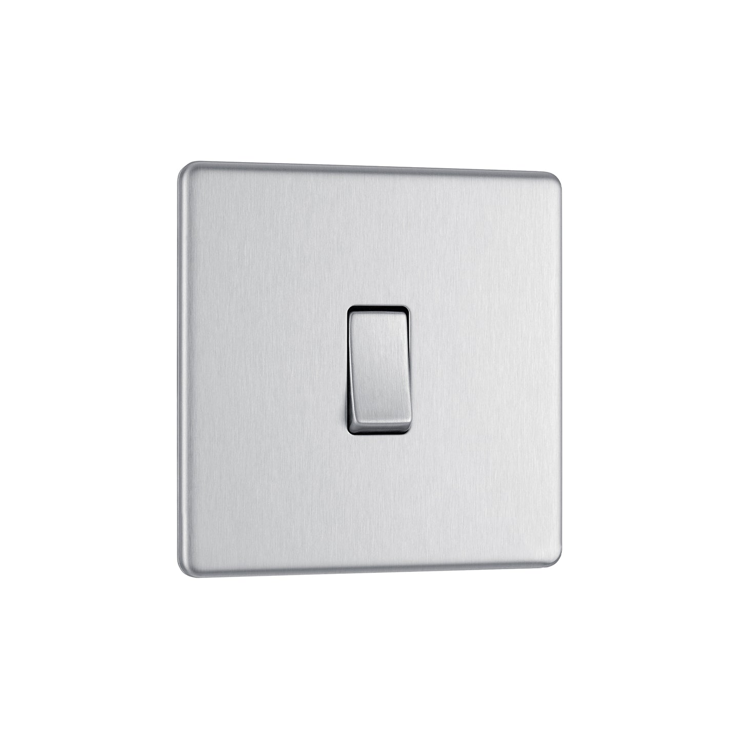 British General BG Flat Plate Screwless Single Gang 2 Way Switch, Brushed Steel (FBS12)