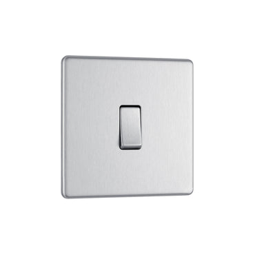 British General BG Flat Plate Screwless Single Gang 2 Way Switch, Brushed Steel (FBS12)