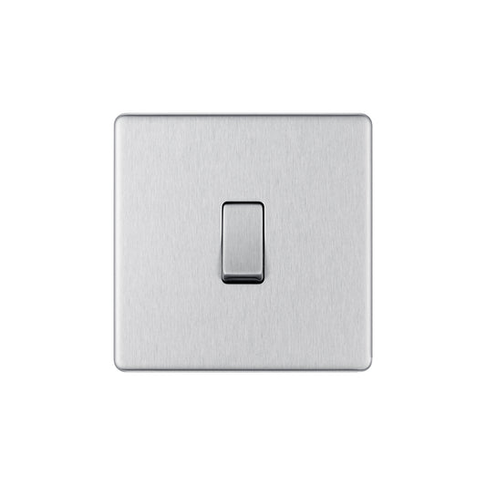 British General BG Flat Plate Screwless Single Gang 2 Way Switch, Brushed Steel (FBS12)